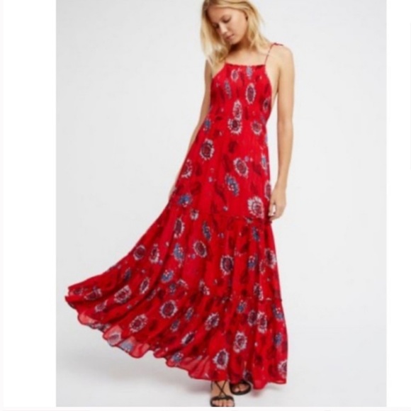 Free people garden party maxi dress red combo sz S - Picture 3 of 10